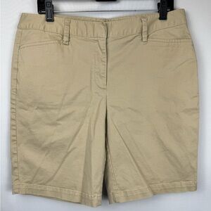 Lands End Bermuda Chino Shorts Khaki Mid Rise Pockets Flat Front Size 12